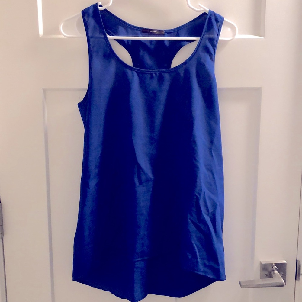 Royal blue sleeveless sheer top
